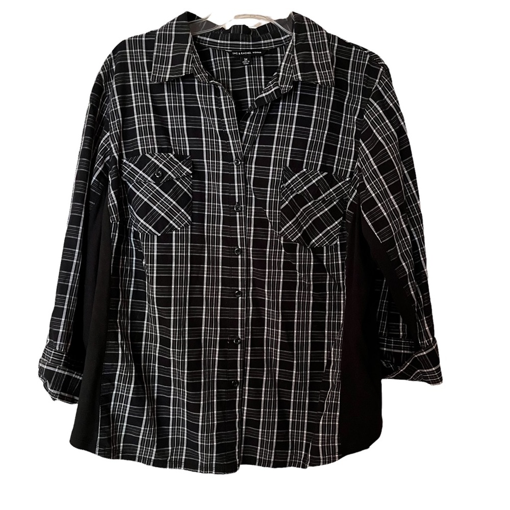 Zac & Rachel Women’s Button down Long Sleeve Top Size 3X Black & White Plaid